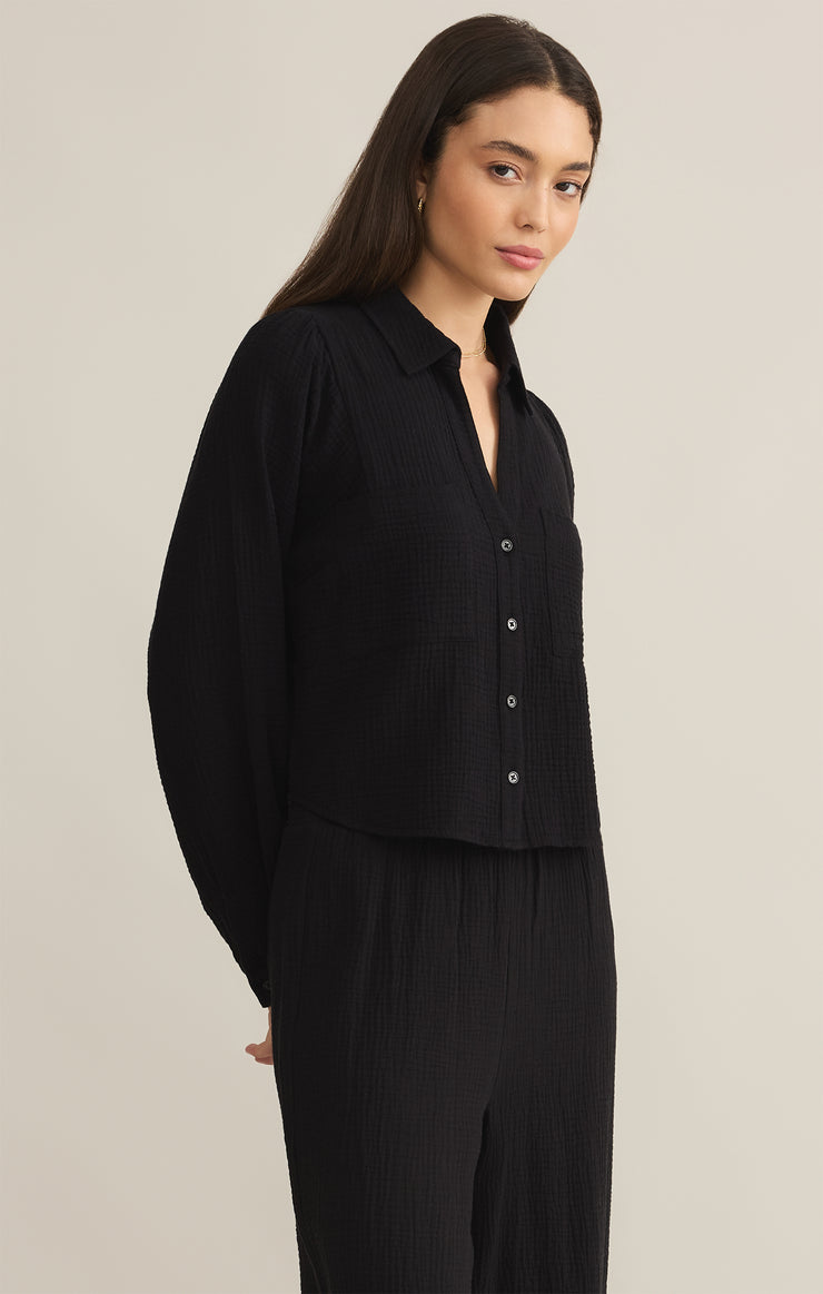 Tops Campo Button Up Gauze Top Black