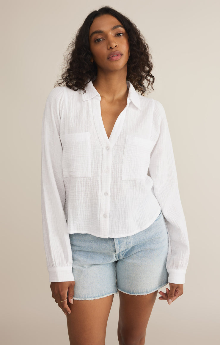 Tops Campo Button Up Gauze Top White
