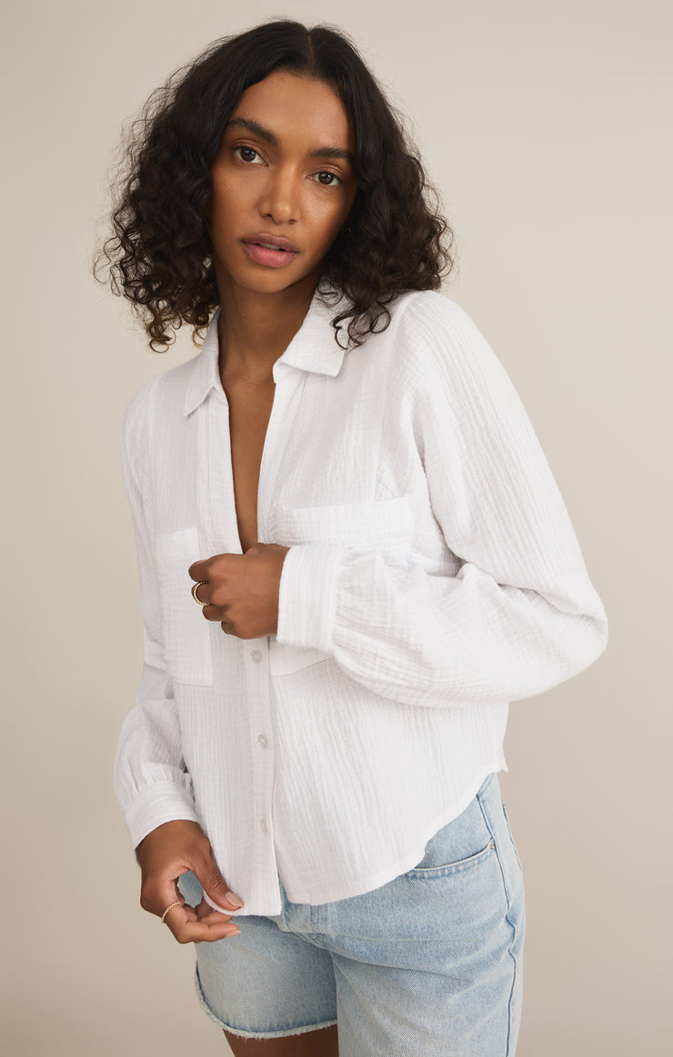 Tops Campo Button Up Gauze Top White