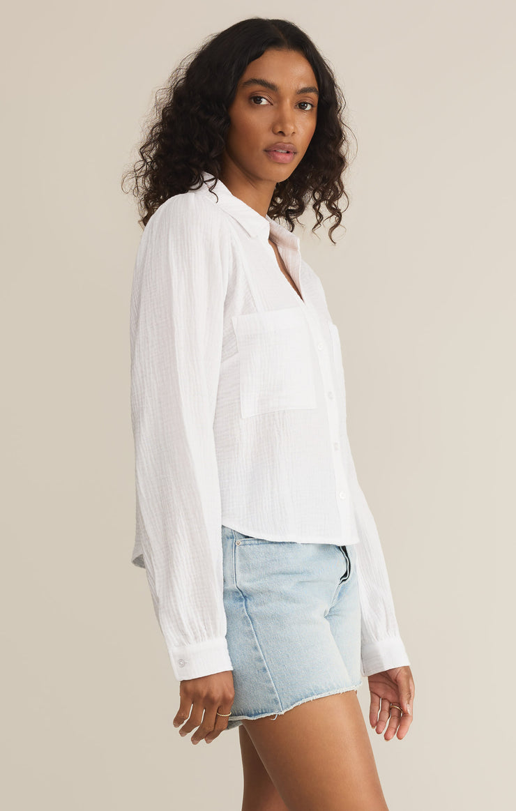 Tops Campo Button Up Gauze Top White