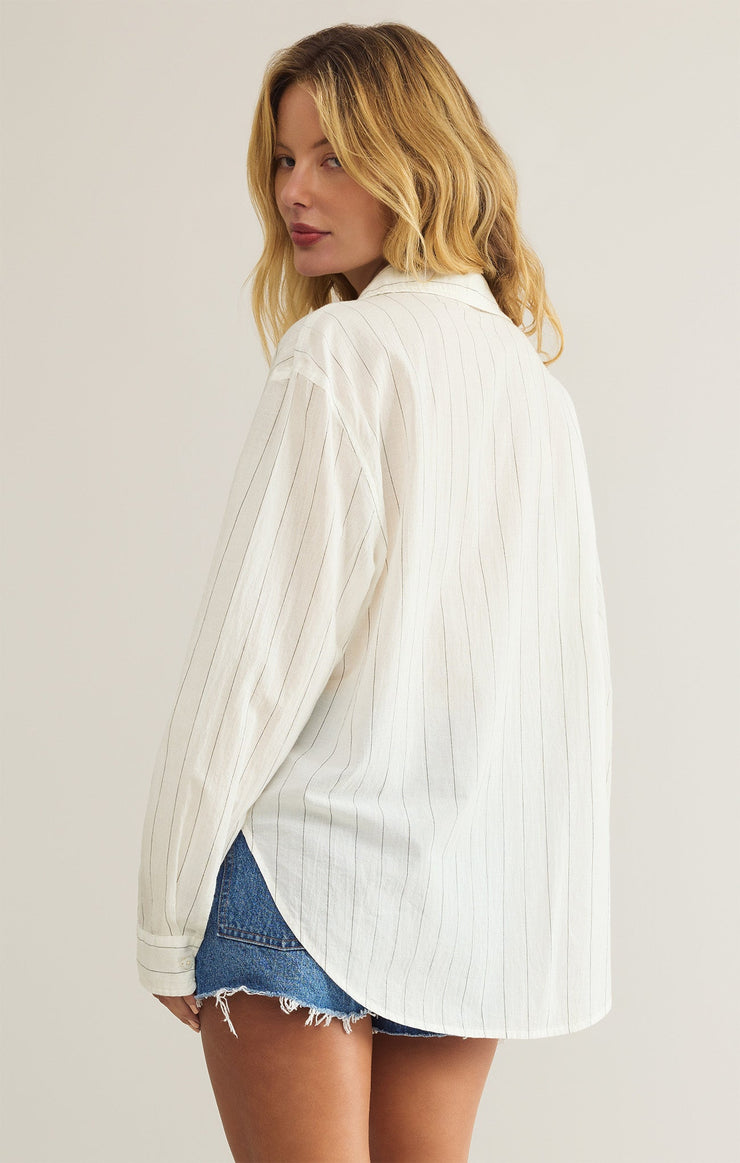 Tops Seaport Striped Button Up White