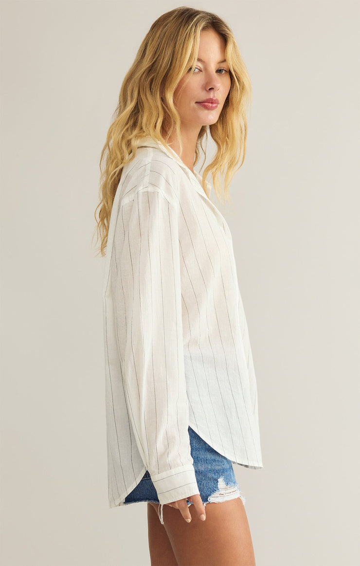 Tops Seaport Striped Button Up White