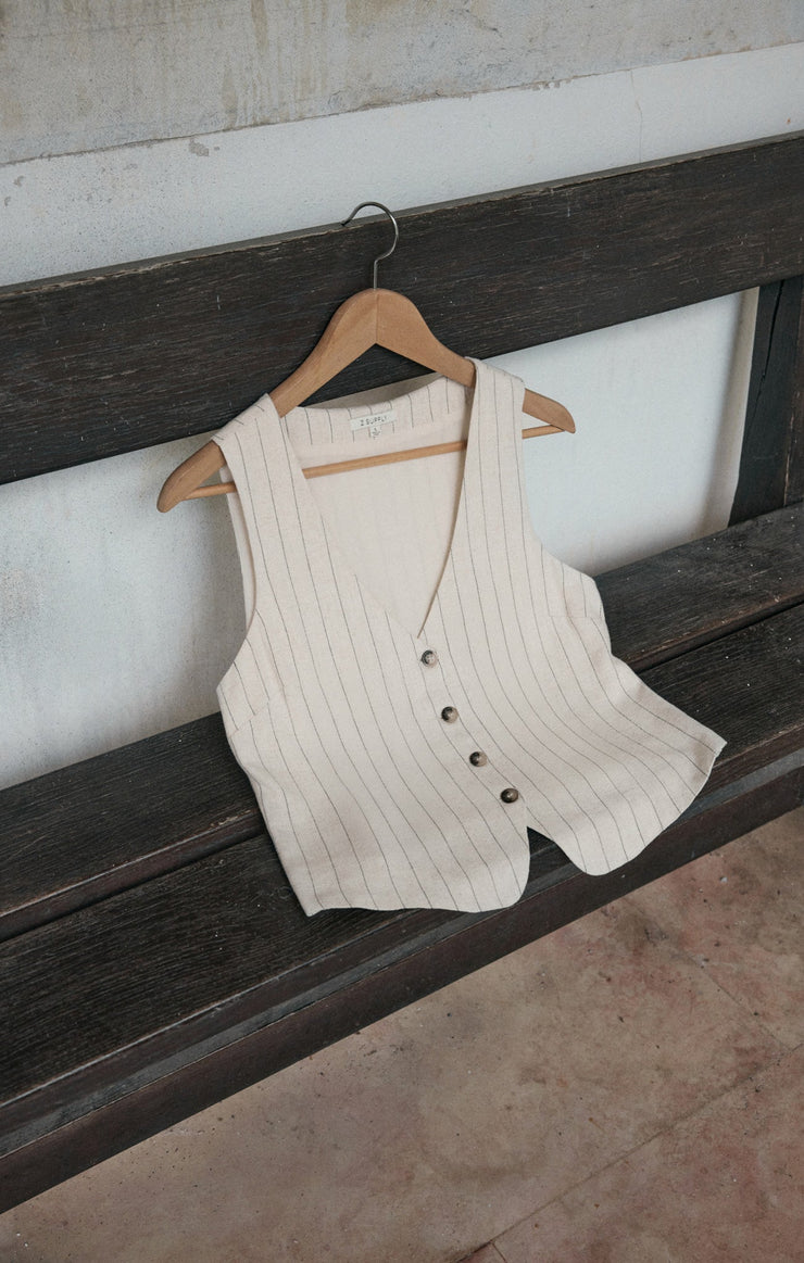 Vests Belfort Pinstripe Linen Vest Belfort Pinstripe Linen Vest