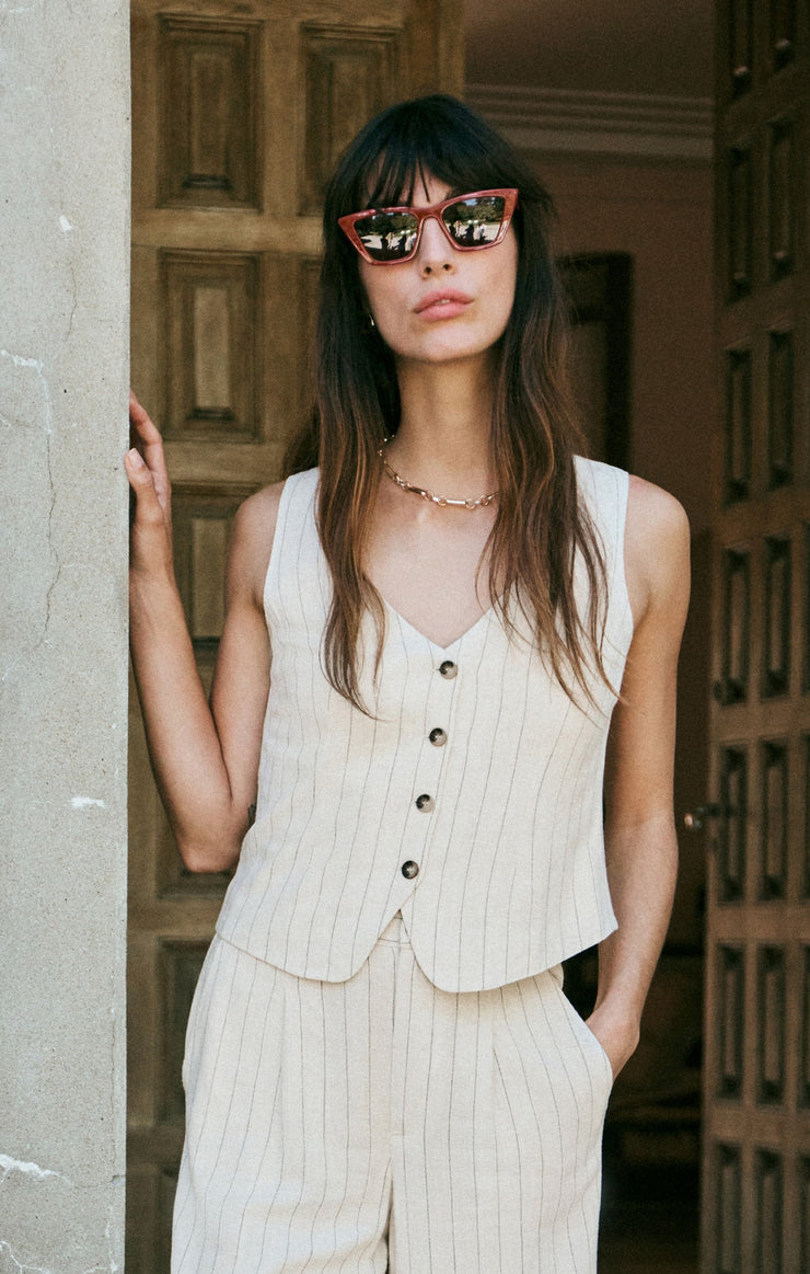 Vests Belfort Pinstripe Linen Vest Belfort Pinstripe Linen Vest