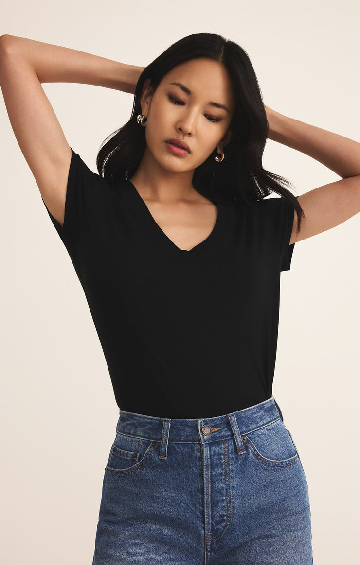 Tops Modern Jersey V-Neck Tee Black