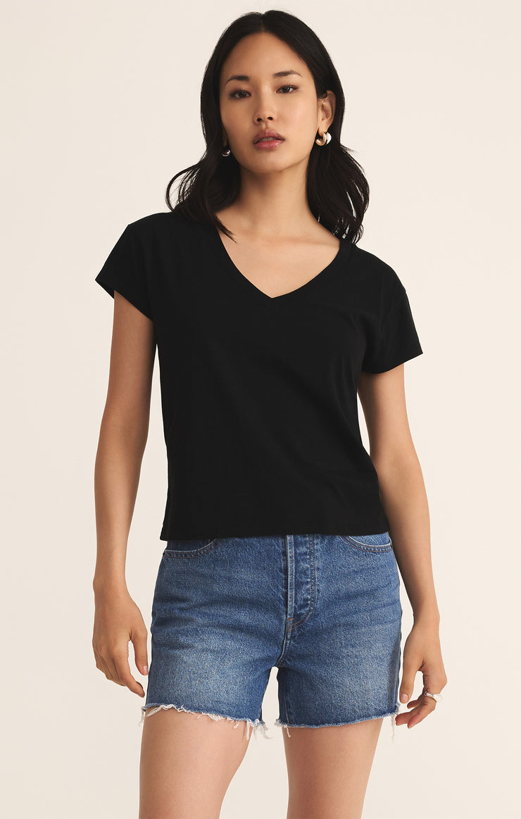 Tops Modern Jersey V-Neck Tee Black
