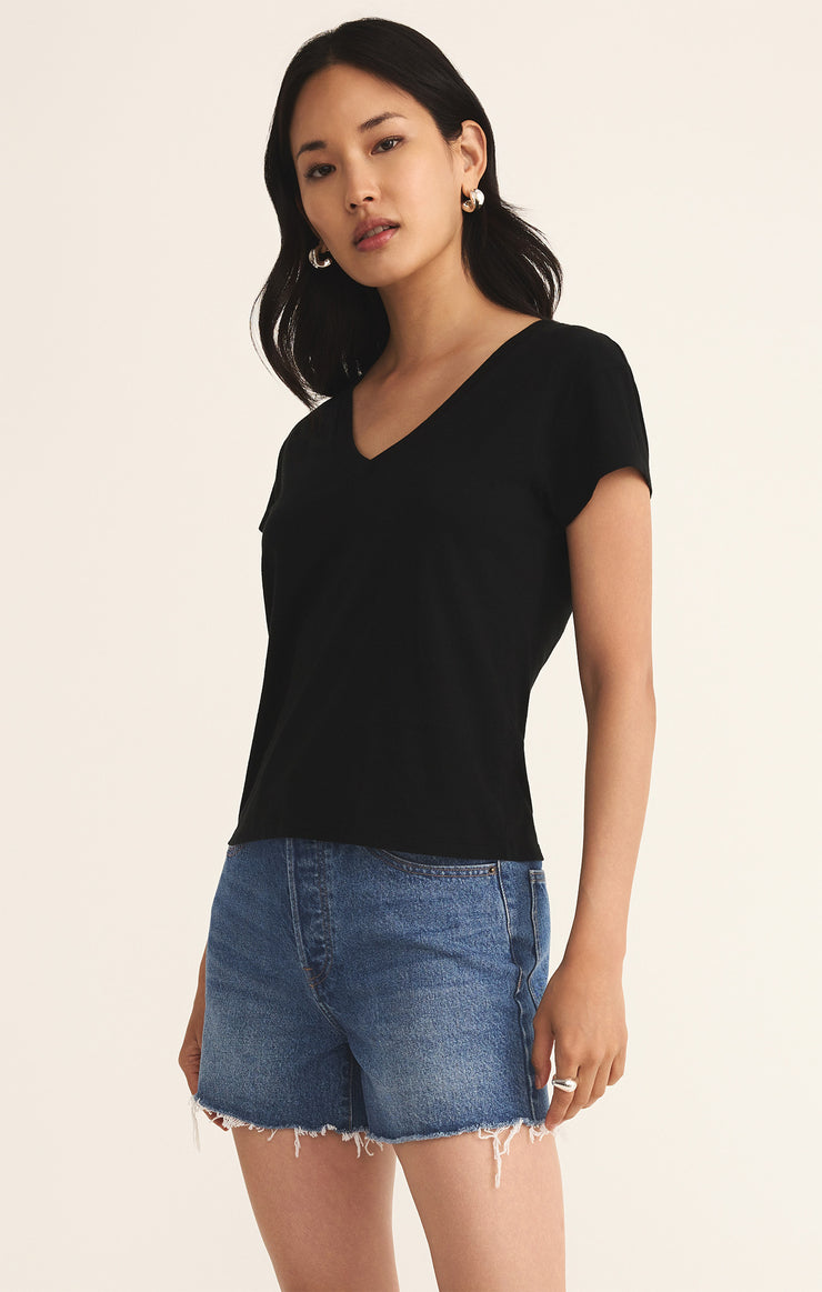 Tops Modern Jersey V-Neck Tee Black