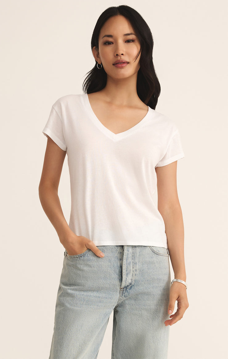 Tops Modern Jersey V-Neck Tee White