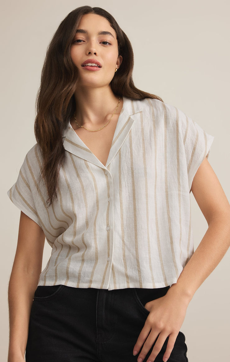 Tops Parallel Striped Linen Top Parallel Striped Linen Top