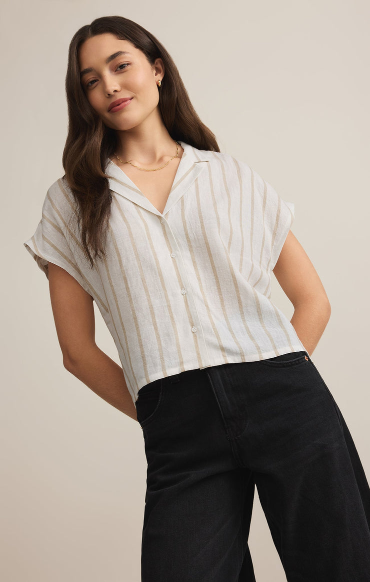 Tops Parallel Striped Linen Top Parallel Striped Linen Top