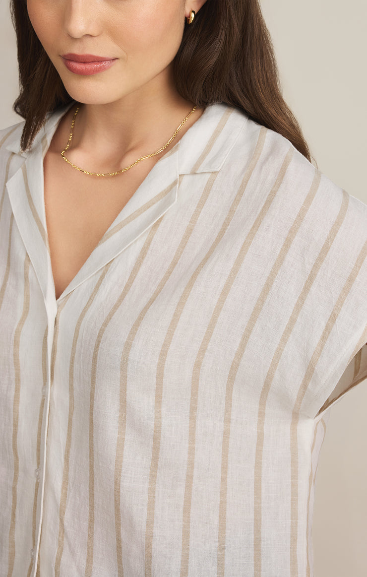 Tops Parallel Striped Linen Top Cement