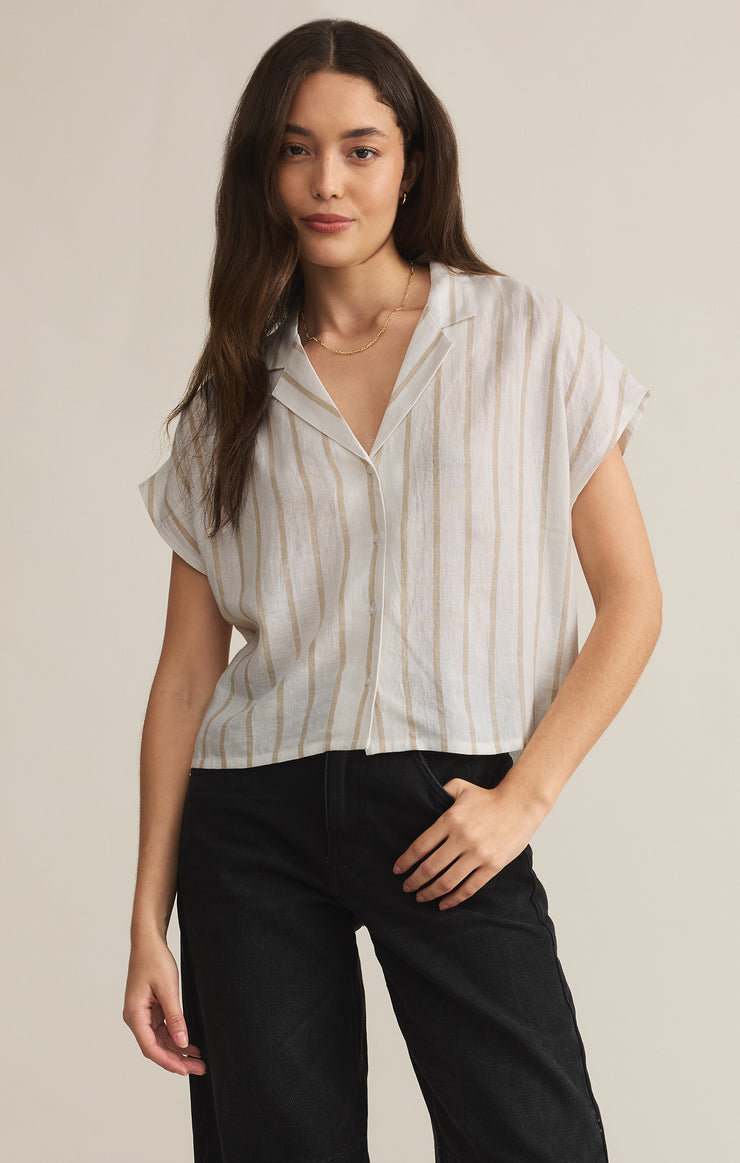 Tops Parallel Striped Linen Top Cement
