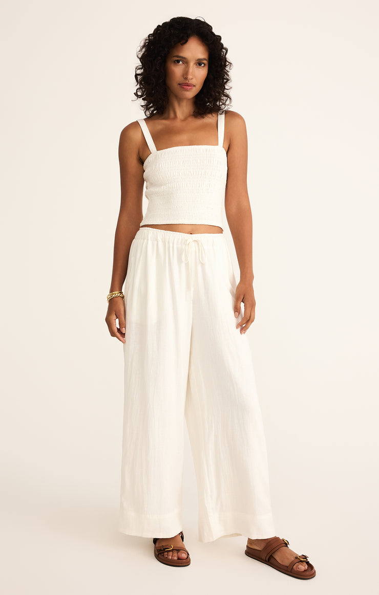 Tops Amelie Smocked Linen Crop Tank White