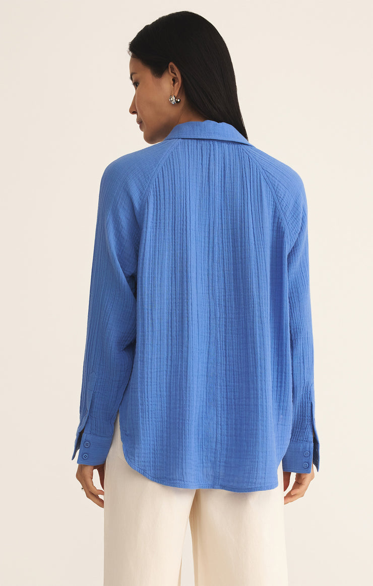 Tops Perfect Airy Gauze Button Up Bay Blue