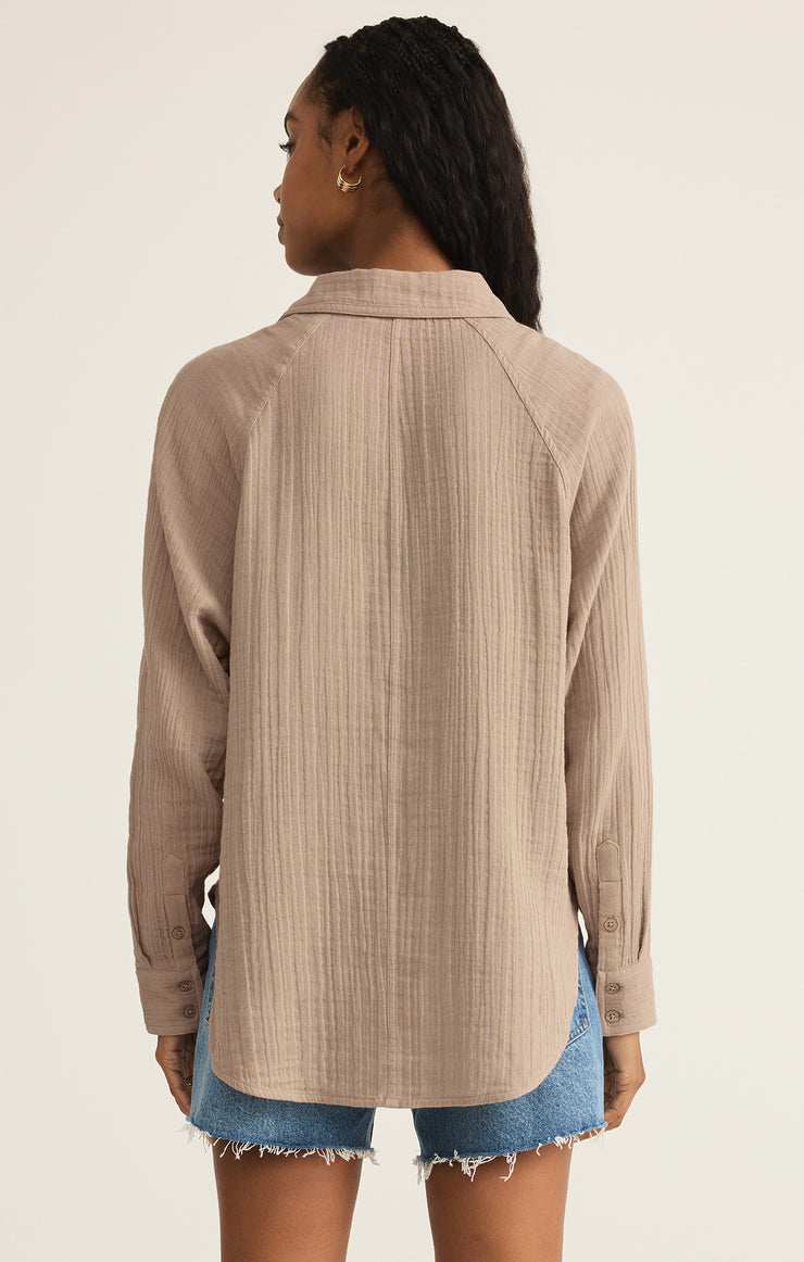 Tops Perfect Airy Gauze Button Up Iced Coffee