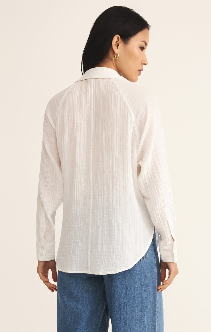 Tops Perfect Airy Gauze Button Up White