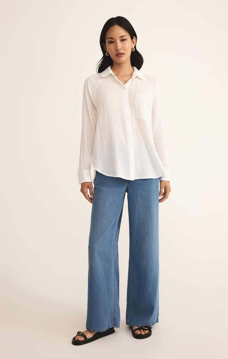 Tops Perfect Airy Gauze Button Up White
