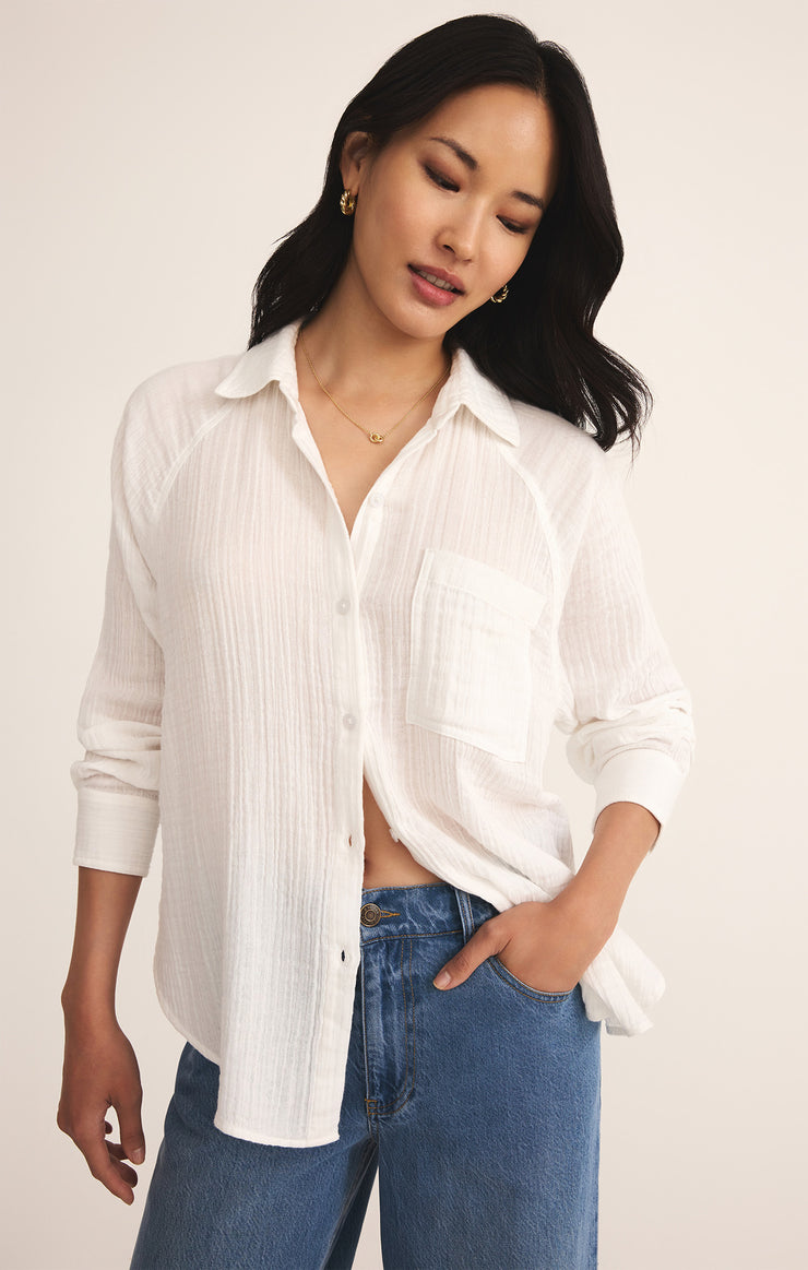 Tops Perfect Airy Gauze Button Up White