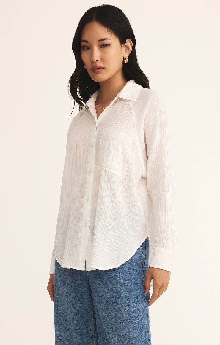 Tops Perfect Airy Gauze Button Up White
