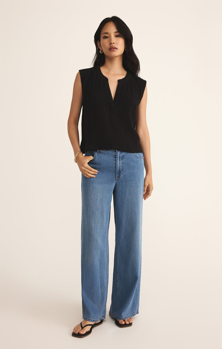 Tops Cliffside V-Neck Airy Gauze Top Black