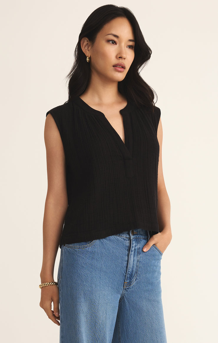 Tops Cliffside V-Neck Airy Gauze Top Black