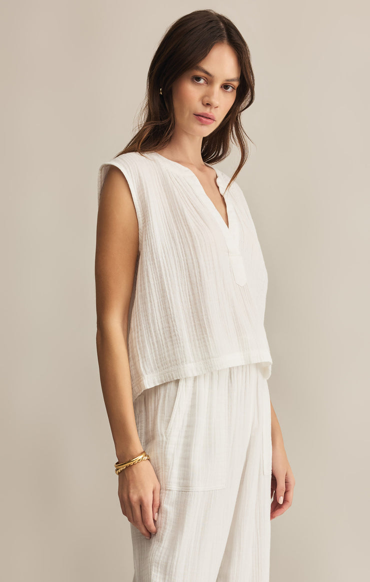 Tops Cliffside V-Neck Airy Gauze Top White