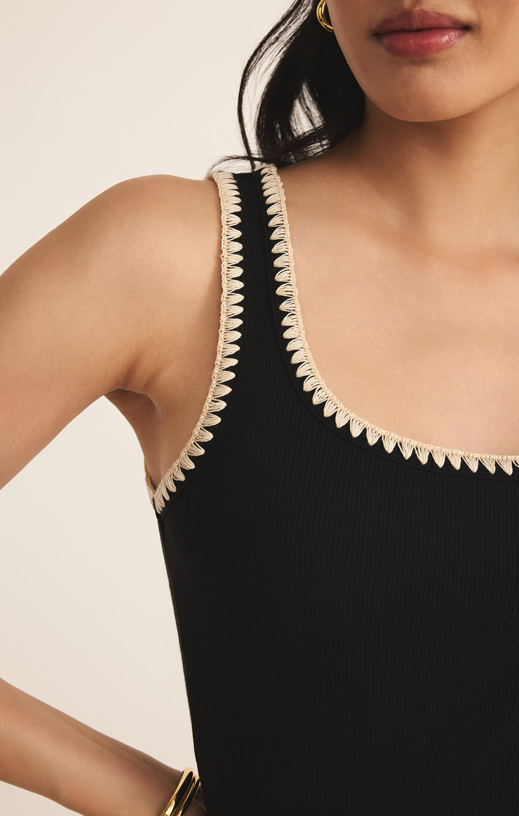 Tops Jaidynn Whipstitch Rib Tank Black
