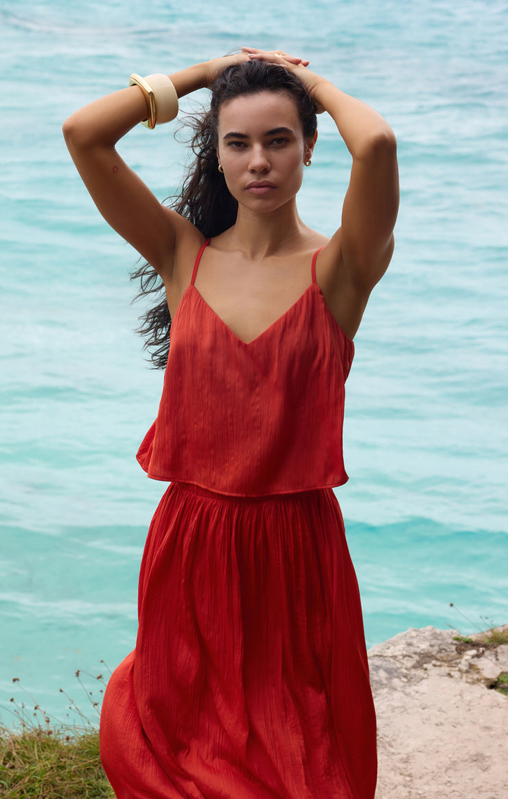 Tops Fiore Satin Crop Tank Cabana Red
