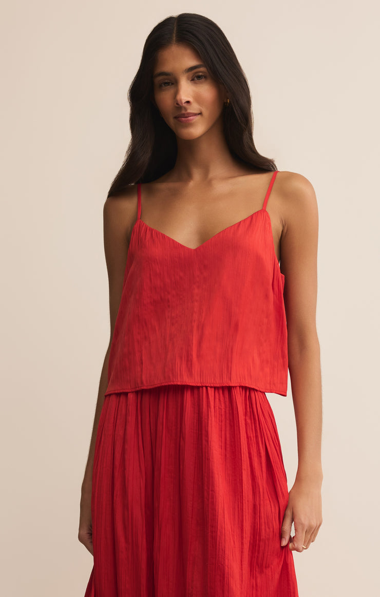 Tops Fiore Satin Crop Tank Cabana Red