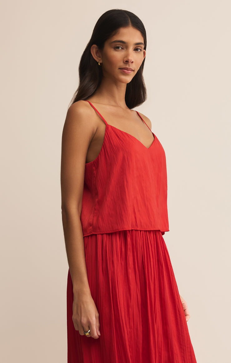 Tops Fiore Satin Crop Tank Cabana Red