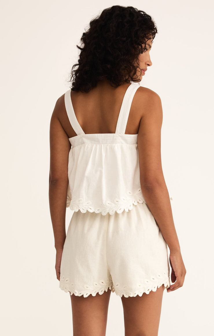 Tops Annecy Embroidered Linen Tank White