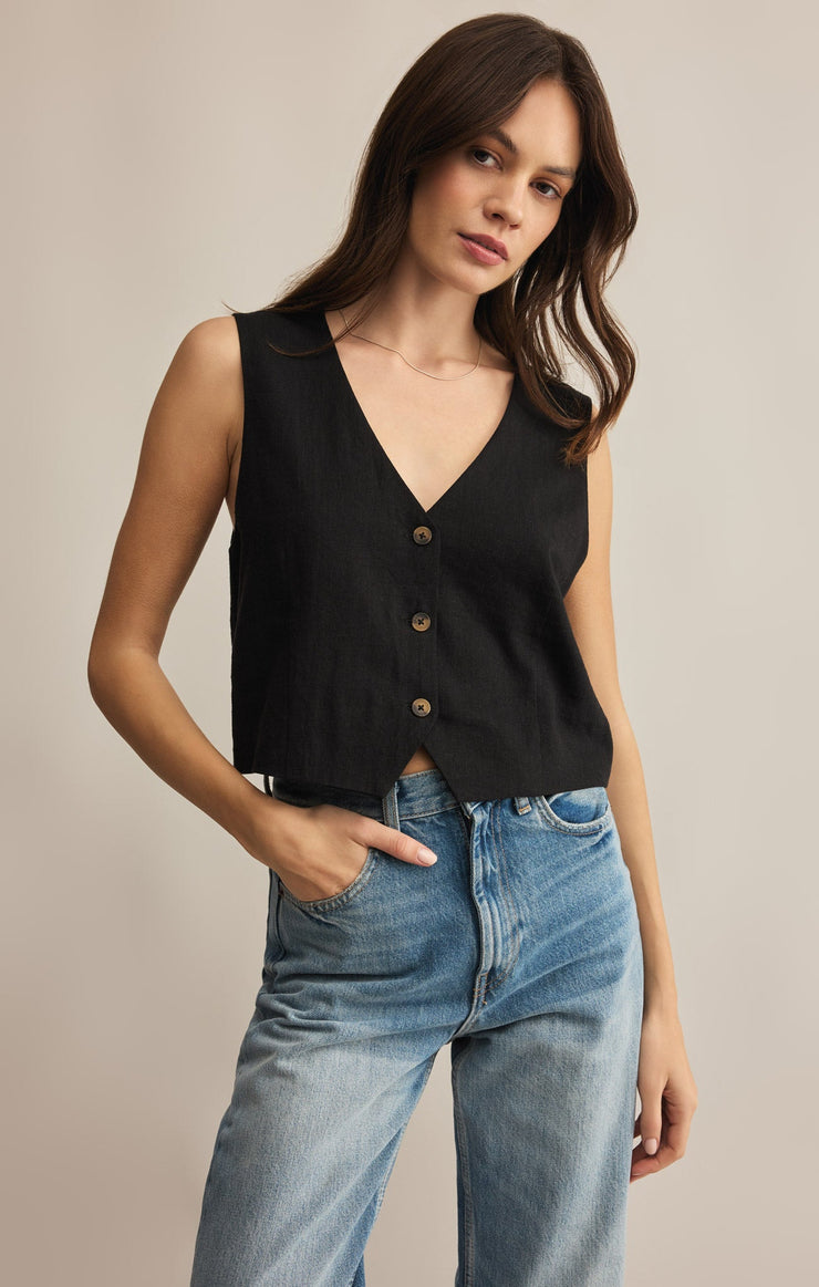 Tops Marta Linen Vest Black