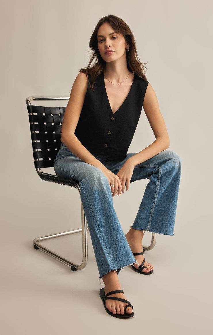 Tops Marta Linen Vest Black