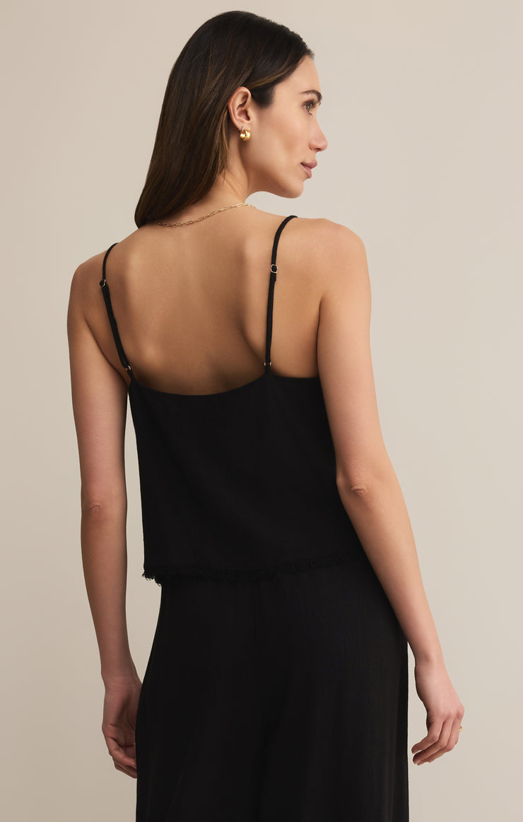 Tops Sabel Cropped Linen Tank Black