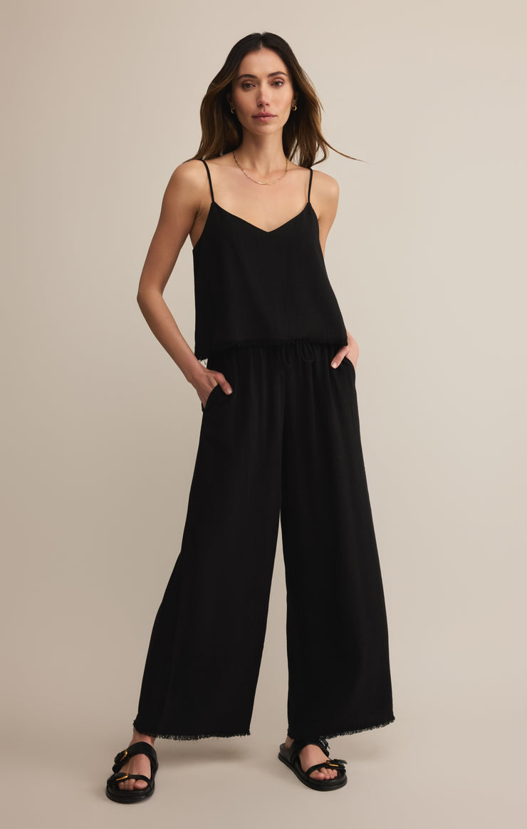 Tops Sabel Cropped Linen Tank Black