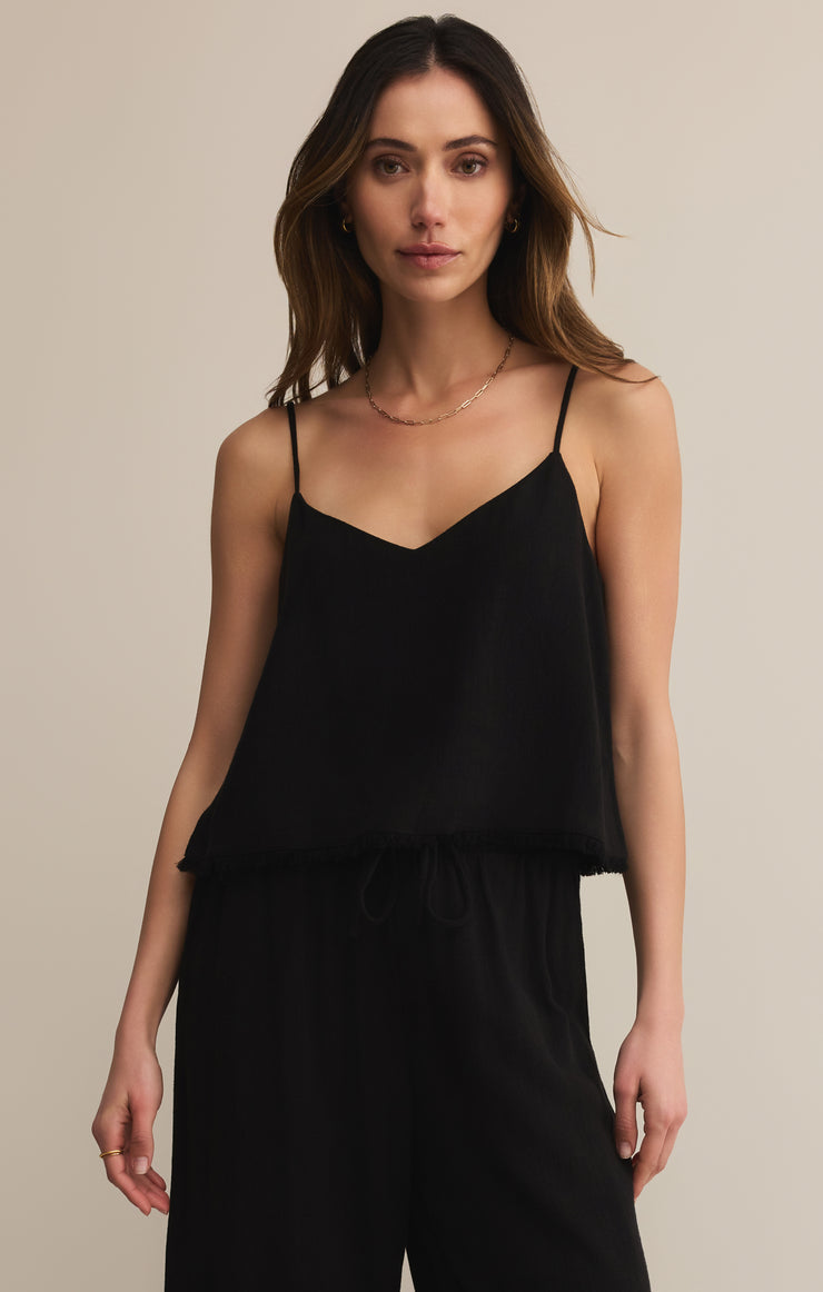 Tops Sabel Cropped Linen Tank Black