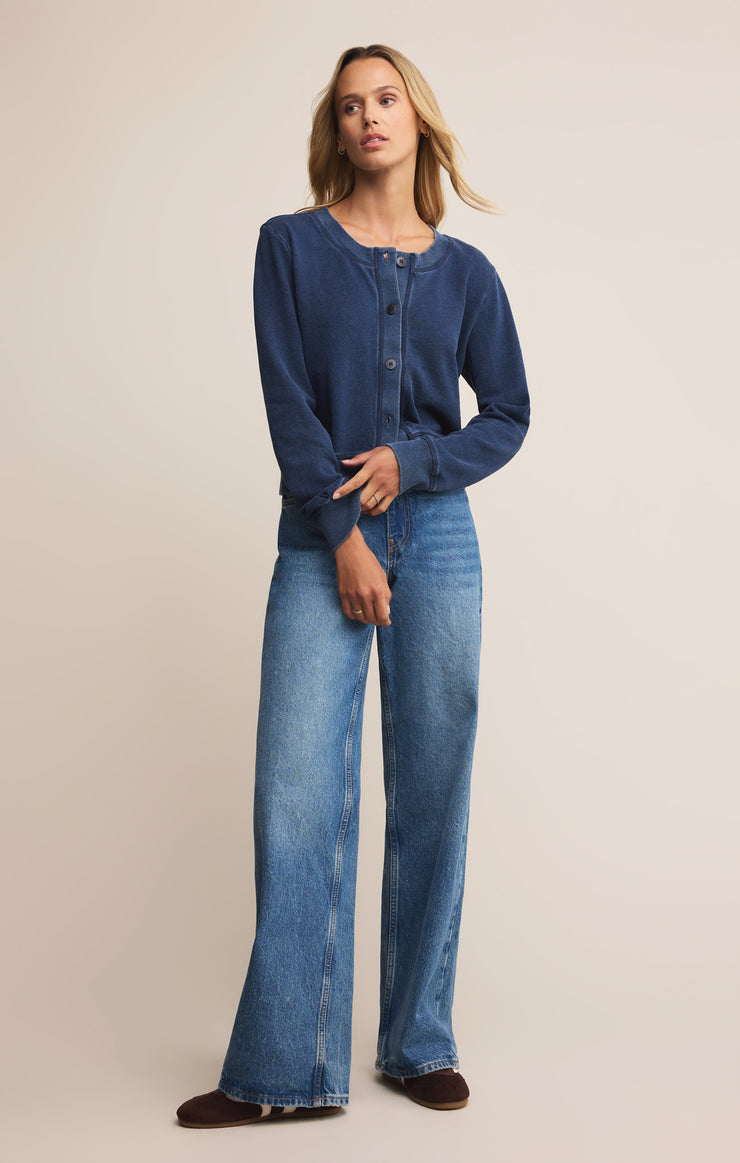 Tops Daily Knit Denim Cardigan Indigo
