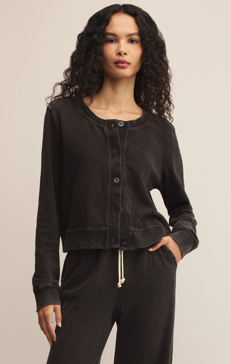 Tops Daily Knit Denim Cardigan Vintage Black