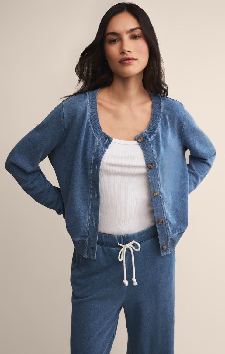 Tops Daily Knit Denim Cardigan Vintage Indigo