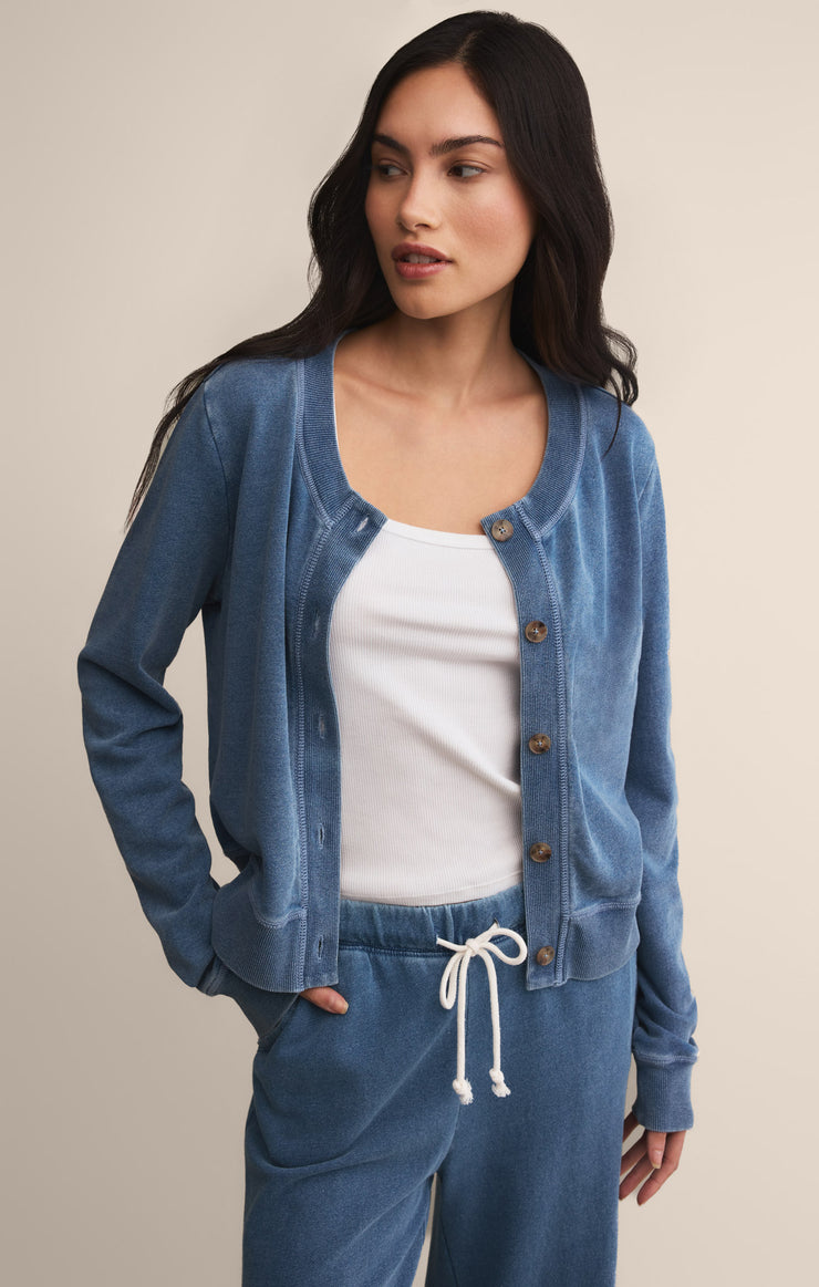 Tops Daily Knit Denim Cardigan Vintage Indigo