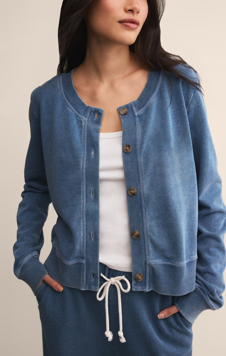 Tops Daily Knit Denim Cardigan Vintage Indigo