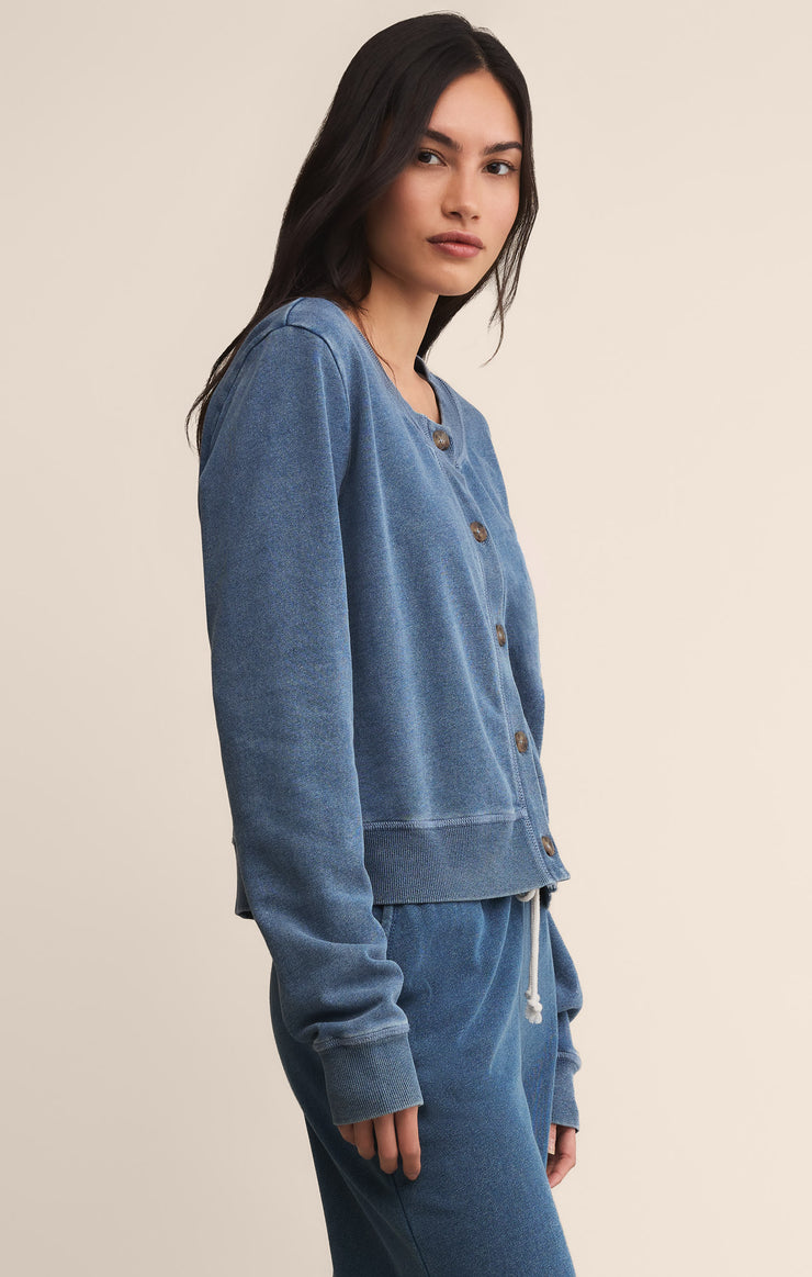 Tops Daily Knit Denim Cardigan Vintage Indigo