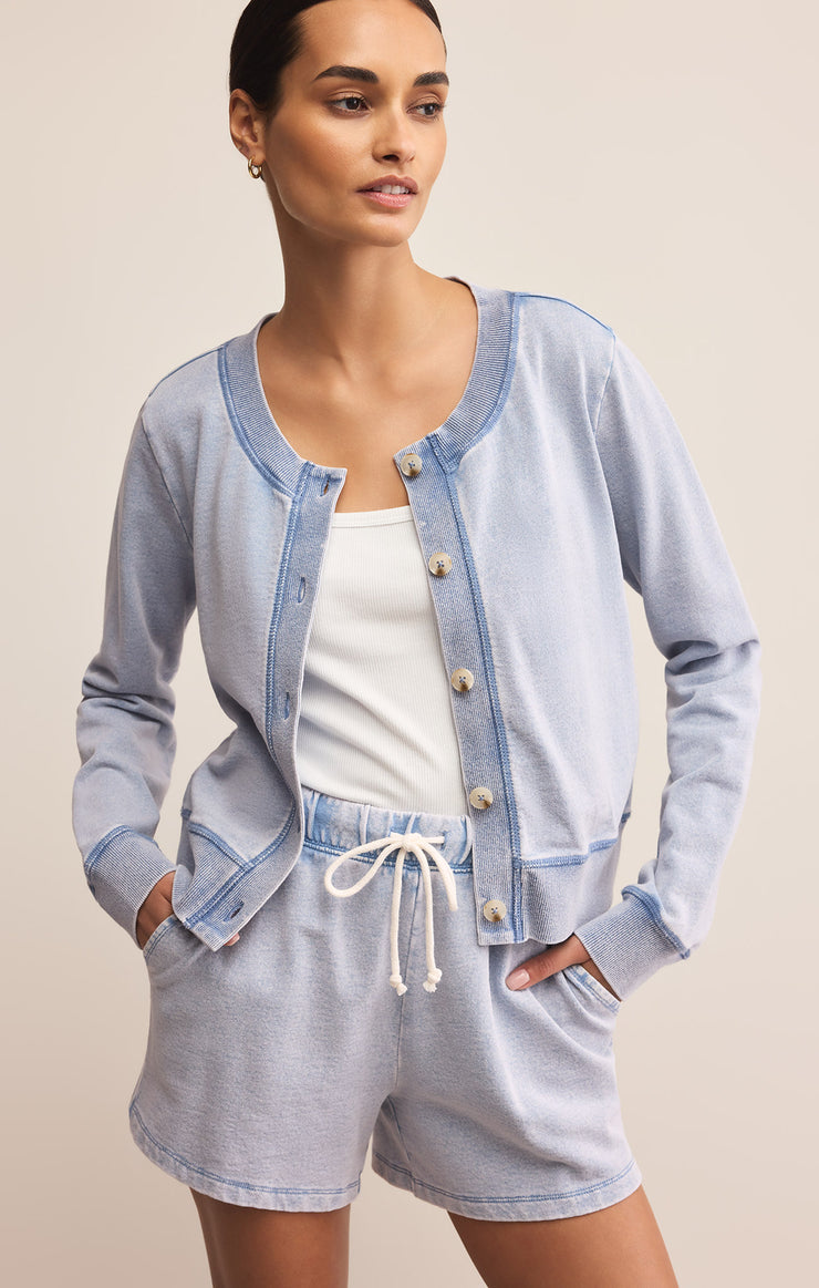 Tops Daily Knit Denim Cardigan Washed Indigo