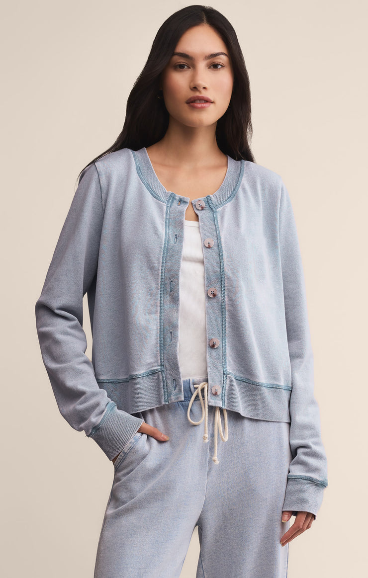 Tops Daily Knit Denim Cardigan Washed Indigo