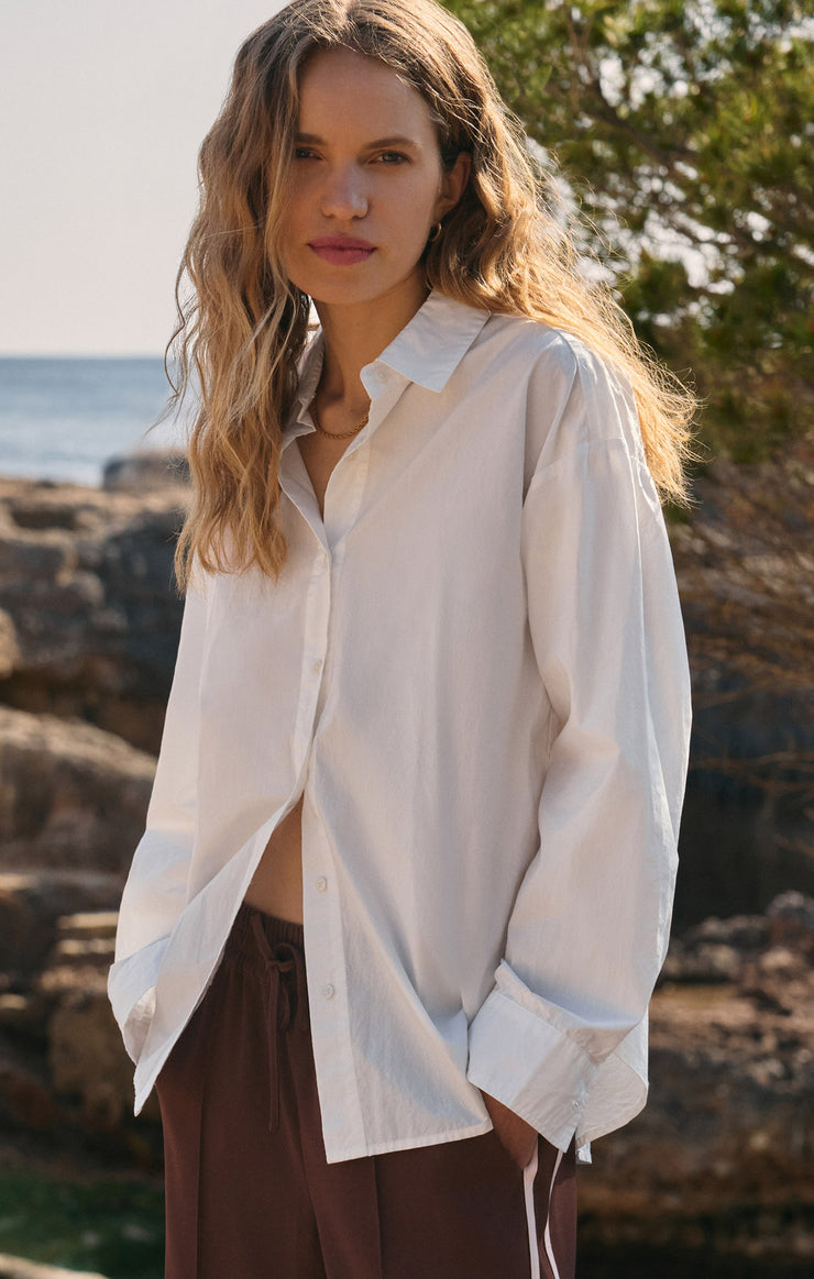 Tops Elevated Poplin Button Up White