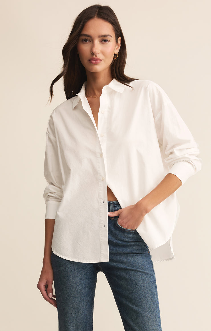 Tops Elevated Poplin Button Up White
