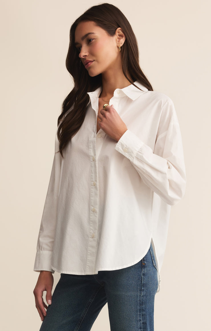 Tops Elevated Poplin Button Up White