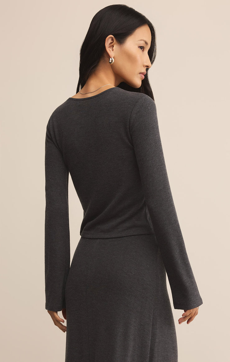 Tops Demure Cropped Long Sleeve Charcoal Heather