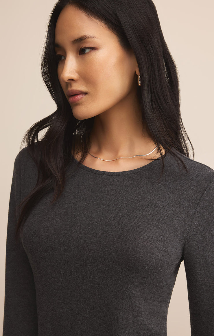Tops Demure Cropped Long Sleeve Charcoal Heather