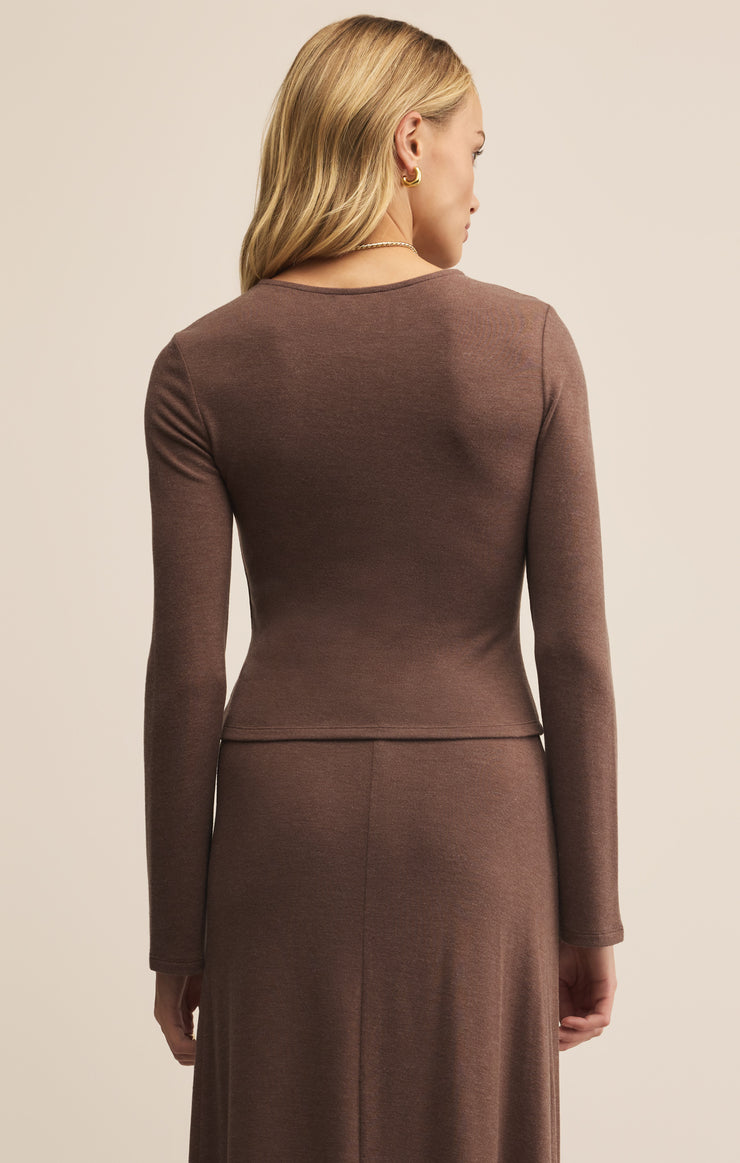 Tops Demure Cropped Long Sleeve Suede